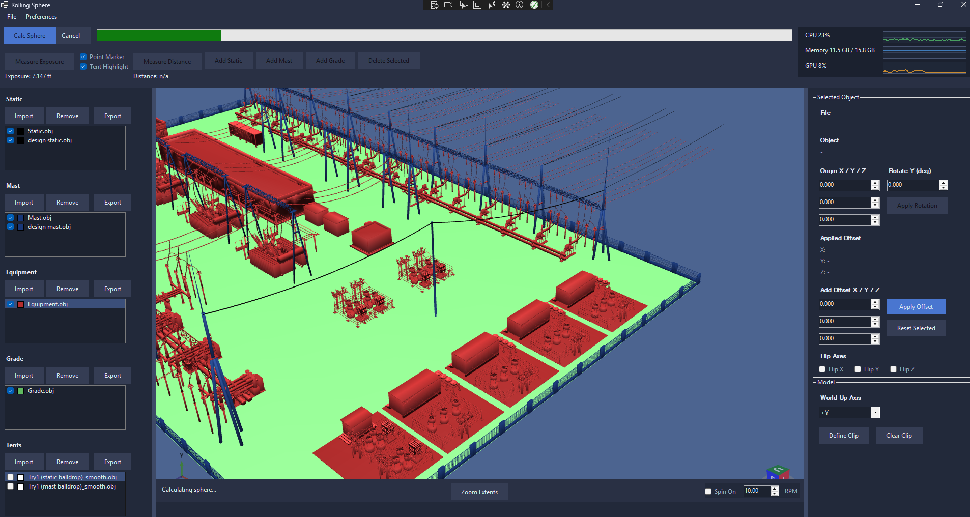 Rolling Sphere Engine screenshot showing site overview